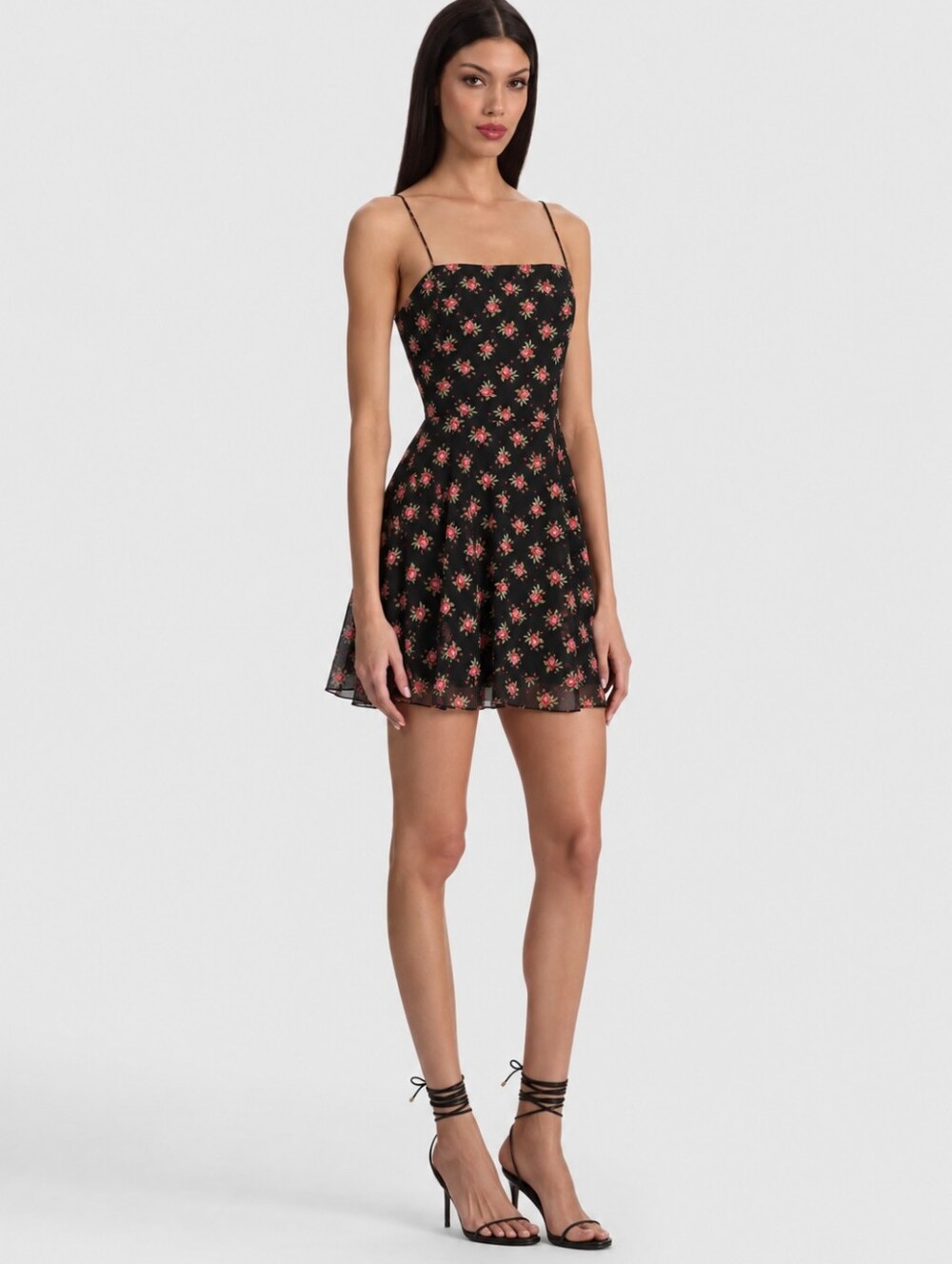 Alice + Olivia Size 6 Black Rose Floral Silk Mini Dress